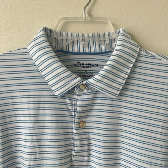 Peter Millar Seaside Men’s Drirelease Natural Touch Blue & White Striped Polo - Picture 3 of 5